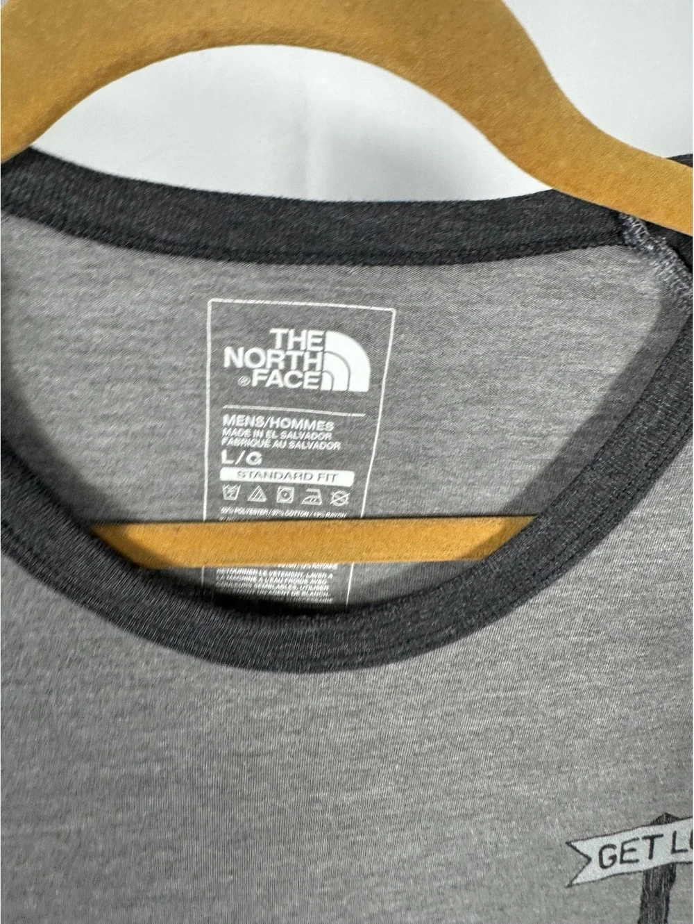 The North Face Men's Long Sleeve Raglan Shirt Size L Gray with Graphic Print